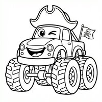Coloriage monster truck pirate cartoon avec drapeau à imprimer | Toupty.com