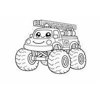 Coloriage monster truck de pompier cartoon avec échelle à imprimer | Toupty.com