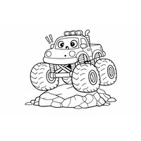 Coloriage monster truck sur un gros rocher cartoon à imprimer | Toupty.com