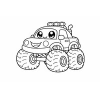 Coloriage monster truck kawaii très rond et compact de profil à imprimer | Toupty.com
