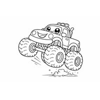 Coloriage monster truck cartoon en wheeling vue 3/4 à imprimer | Toupty.com