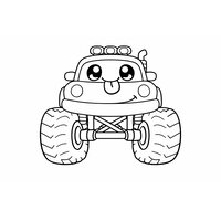 Coloriage monster truck kawaii avec langue tirée vue de face à imprimer | Toupty.com