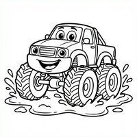 Coloriage monster truck dans la boue avec éclaboussures à imprimer | Toupty.com