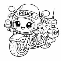 Coloriage moto de police kawaii souriante avec grands yeux, style mignon enfant | Toupty.com