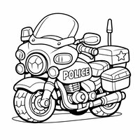 Coloriage moto de police chibi compacte, petites roues, facile à imprimer | Toupty.com