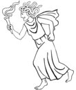 coloriage Femme aux cheveux serpents tenant une torche enflammée