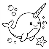 Coloriage narval plus détaillé à imprimer : narval avec détails simples, version pour enfants 6-8 ans, dessin à colorier (Toupty.com)