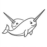 Coloriage narval de profil à imprimer : narval vue de côté, corne visible, dessin facile pour enfant (Toupty.com)