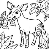Coloriage okapi qui mange à imprimer : okapi qui grignote une feuille, coloriage facile enfant (Toupty.com)