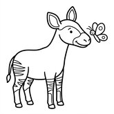 Coloriage okapi avec papillon à imprimer : okapi calme et papillon simple, dessin facile enfant (Toupty.com)