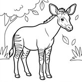 Coloriage okapi plus détaillé à imprimer : okapi avec détails simples et rayures, version pour enfants 6-8 ans (Toupty.com)