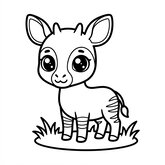 Coloriage okapi kawaii à imprimer : okapi chibi aux grands yeux, rayures simples, dessin facile enfant (Toupty.com)