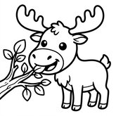 Coloriage orignal kawaii : orignal qui grignote des feuilles, branche simple, dessin enfant (Toupty.com)