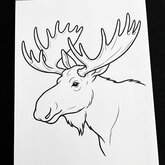 Coloriage orignal réaliste simplifié : orignal de profil avec bois, lignes nettes, sans ombrage (Toupty.com)