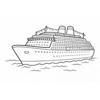 Coloriage paquebot de luxe cartoon avec petits drapeaux sur le pont (vue 3/4)