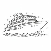 Coloriage paquebot futuriste cartoon avec fenêtres panoramiques et étoiles (vue 3/4)