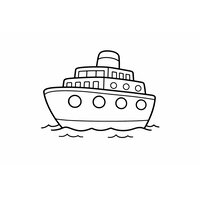 Coloriage mini paquebot chibi compact avec une cheminée et deux ponts