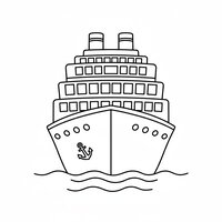 Coloriage paquebot vu de face, symétrique, avec ancre simple sur la coque