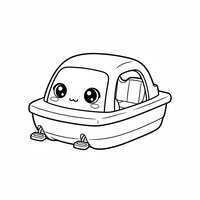 Coloriage pédalo chibi : petit pédalo mignon avec contours nets, facile pour enfant | Toupty.com