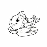 Coloriage pédalo poisson : pédalo original en forme de poisson souriant, enfant | Toupty.com