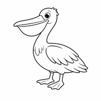 Coloriage pélican semi réaliste simple de profil, long bec et poche visible, traits faciles à colorier