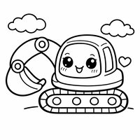 Coloriage pelleteuse kawaii avec grand sourire et petit cœur