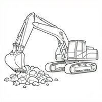 Coloriage pelleteuse réaliste avec godet qui charge un tas de gravats