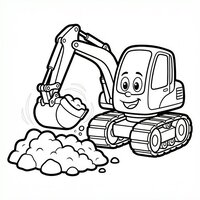 Coloriage pelleteuse cartoon en action qui creuse un tas de terre