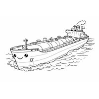 Coloriage grand pétrolier semi-réaliste simplifié en pleine mer, vue 3/4
