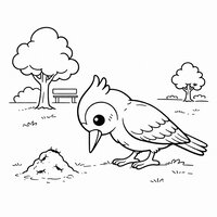 Coloriage pic vert semi réaliste simple au sol près d’une fourmilière, scène lisible pour enfant