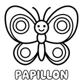 Coloriage printemps : papillon cartoon aux ailes simples, motifs faciles, dessin enfant (Toupty.com)