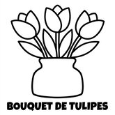 Coloriage printemps facile : bouquet de tulipes dans un vase, dessin simple pour enfant (Toupty.com)
