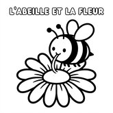 Coloriage printemps : abeille cartoon sur une fleur, dessin facile à colorier pour enfant (Toupty.com)