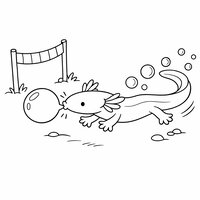 Coloriage protée (olm) cartoon course de bulles, grosse bulle devant, petites bulles derrière et drapeau