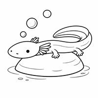 Coloriage jeune protée (olm) kawaii très petit, corps fin et long, mini pattes, bulles et galet