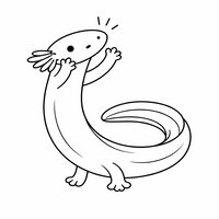 Coloriage protée (olm) kawaii qui fait coucou, corps long en boucle douce, branchies fines et yeux minuscules