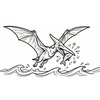 Coloriage ptérodactyle BD / comic qui attrape un poisson au-dessus des vagues - Toupty.com