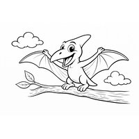 Coloriage ptérodactyle cartoon qui atterrit sur une branche - Toupty.com