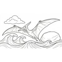 Coloriage ptérodactyle semi-réaliste au-dessus de vagues stylisées - Toupty.com
