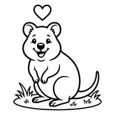Coloriage quokka avec petit cœur à imprimer : quokka souriant et cœur, dessin facile pour enfant (Toupty.com)