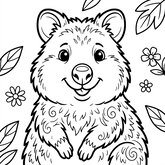 Coloriage quokka un peu plus détaillé à imprimer : quokka mignon avec détails simples, coloriage pour enfants 6-8 ans (Toupty.com)