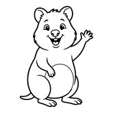 Coloriage quokka rigolo à imprimer : quokka qui fait coucou, patte levée, dessin simple pour enfant (Toupty.com)