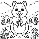 Coloriage quokka debout à imprimer : quokka souriant de face, posture droite, coloriage facile enfant (Toupty.com)
