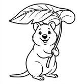 Coloriage quokka avec feuille à imprimer : quokka tenant une feuille, dessin enfant facile à colorier (Toupty.com)