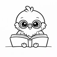 Coloriage rougegorge assis avec un livre ouvert, lunettes rondes, dessin facile pour enfant