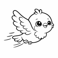 Coloriage rougegorge en vol vu de profil, ailes ouvertes arrondies, facile à colorier