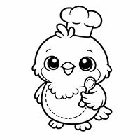 Coloriage rougegorge rigolo avec une toque de chef et une mini cuillère, facile