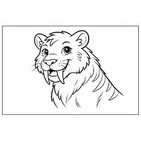 Coloriage smilodon semi-réaliste gros plan tête et épaules, rayures en contours (16:9) | Toupty.com