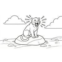 Coloriage smilodon BD / comic qui rugit sans faire peur, lignes comic autour (16:9) | Toupty.com