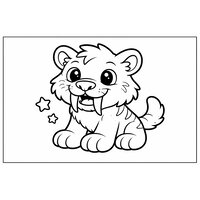 Coloriage smilodon kids-friendly style jouet, formes rondes et étoiles (16:9) | Toupty.com